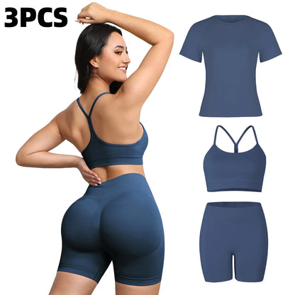 3PCS Seamless Gym Set for Women Yoga Fitness Running Sportswear Workout