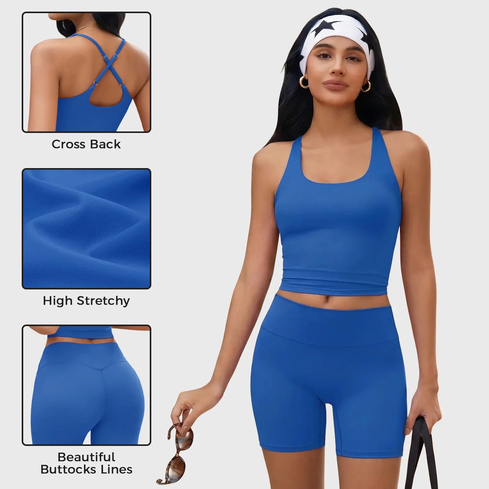 Aoysky Womens 2 Piece Workout Sets Cross Back Padded Halter Tank Tops High Waisted Biker Yoga Shorts Gym Outfits