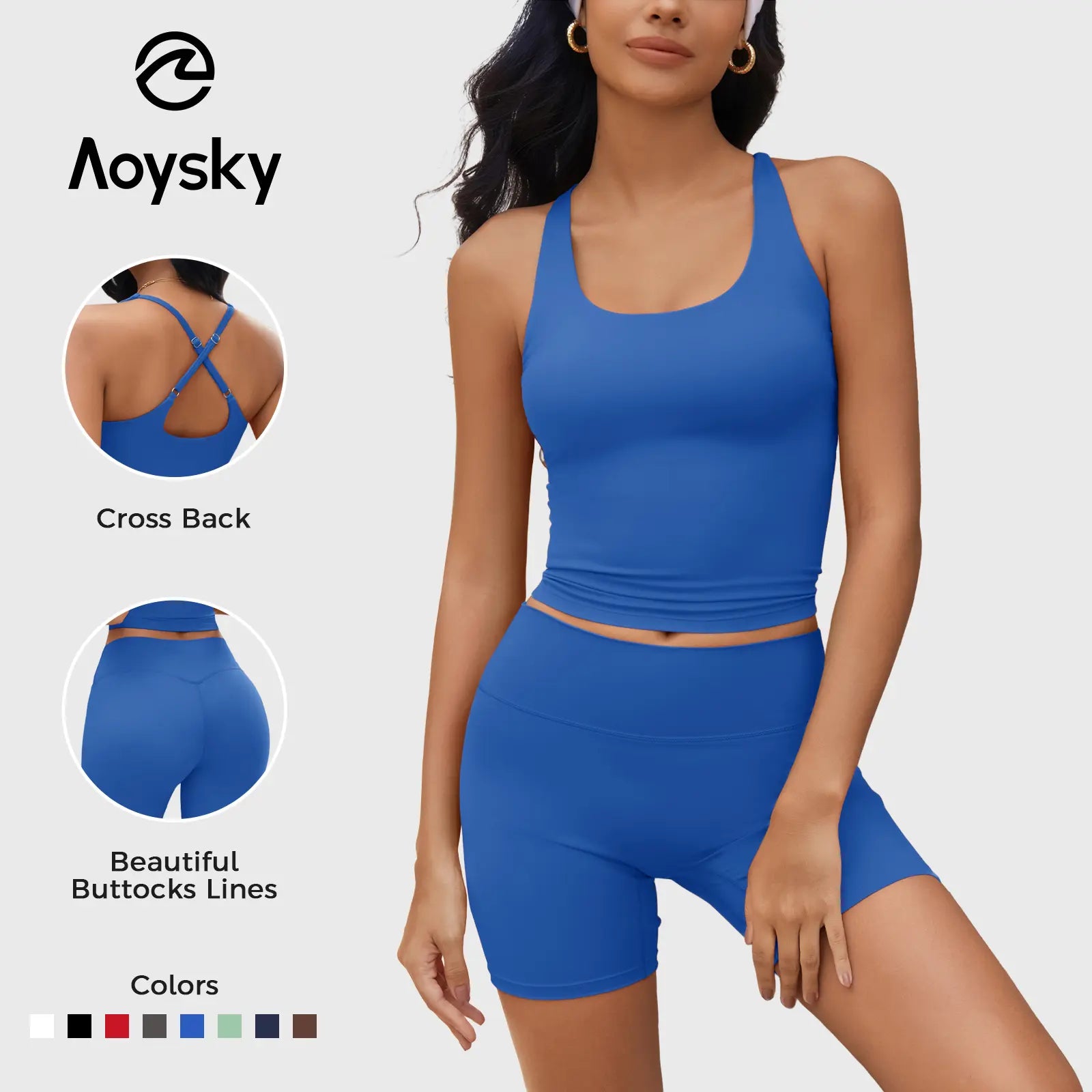 Aoysky Womens 2 Piece Workout Sets Cross Back Padded Halter Tank Tops High Waisted Biker Yoga Shorts Gym Outfits