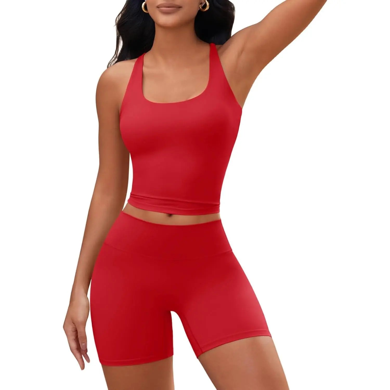 Aoysky Womens 2 Piece Workout Sets Cross Back Padded Halter Tank Tops High Waisted Biker Yoga Shorts Gym Outfits