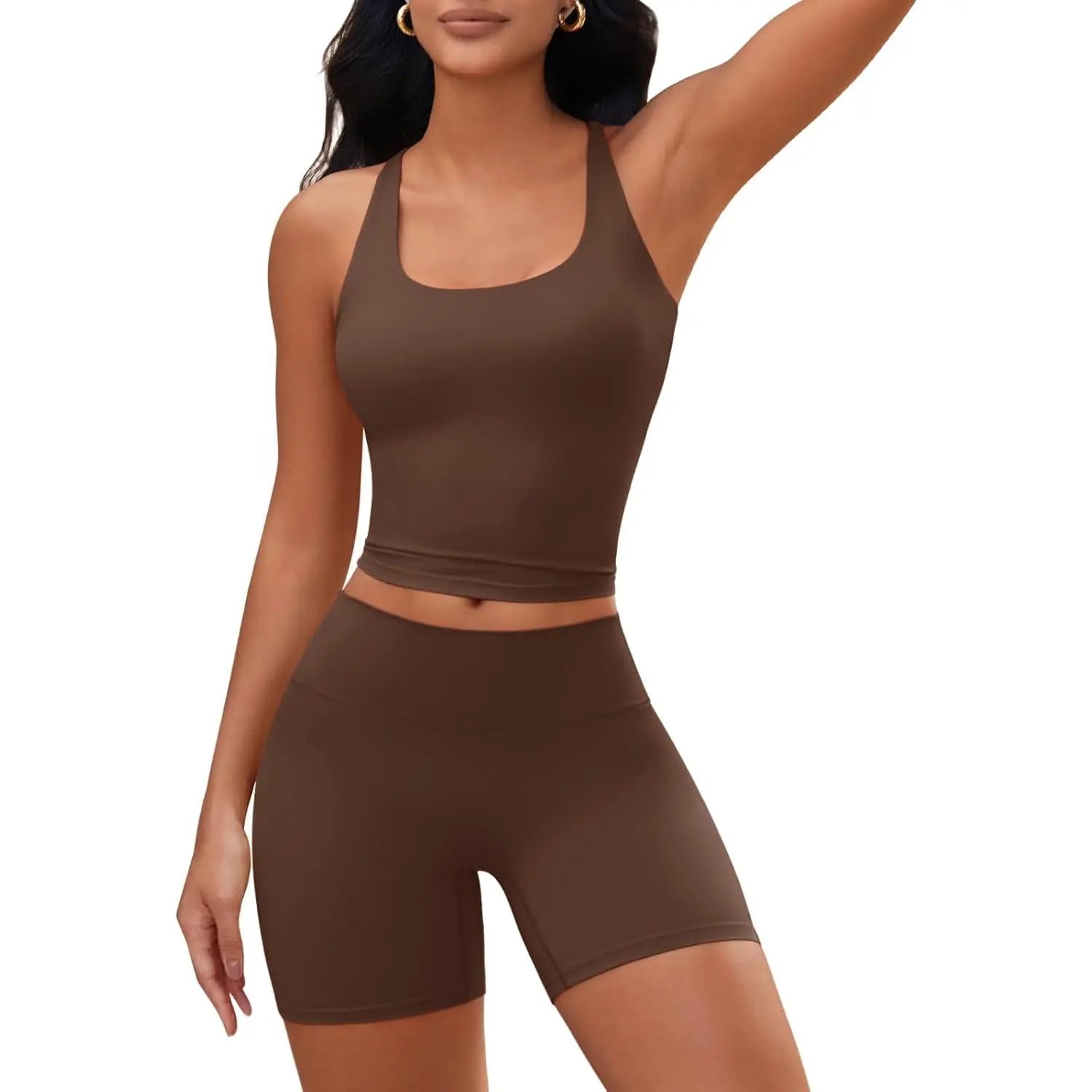 Aoysky Womens 2 Piece Workout Sets Cross Back Padded Halter Tank Tops High Waisted Biker Yoga Shorts Gym Outfits