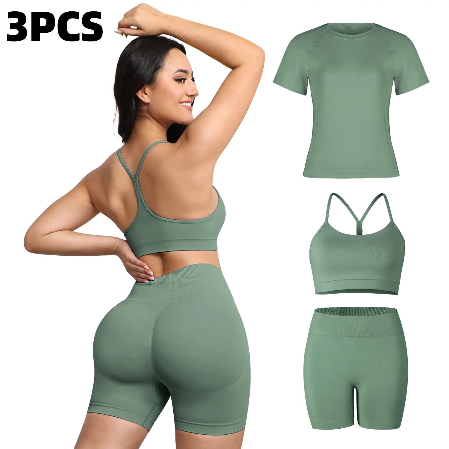 3PCS Seamless Gym Set for Women Yoga Fitness Running Sportswear Workout