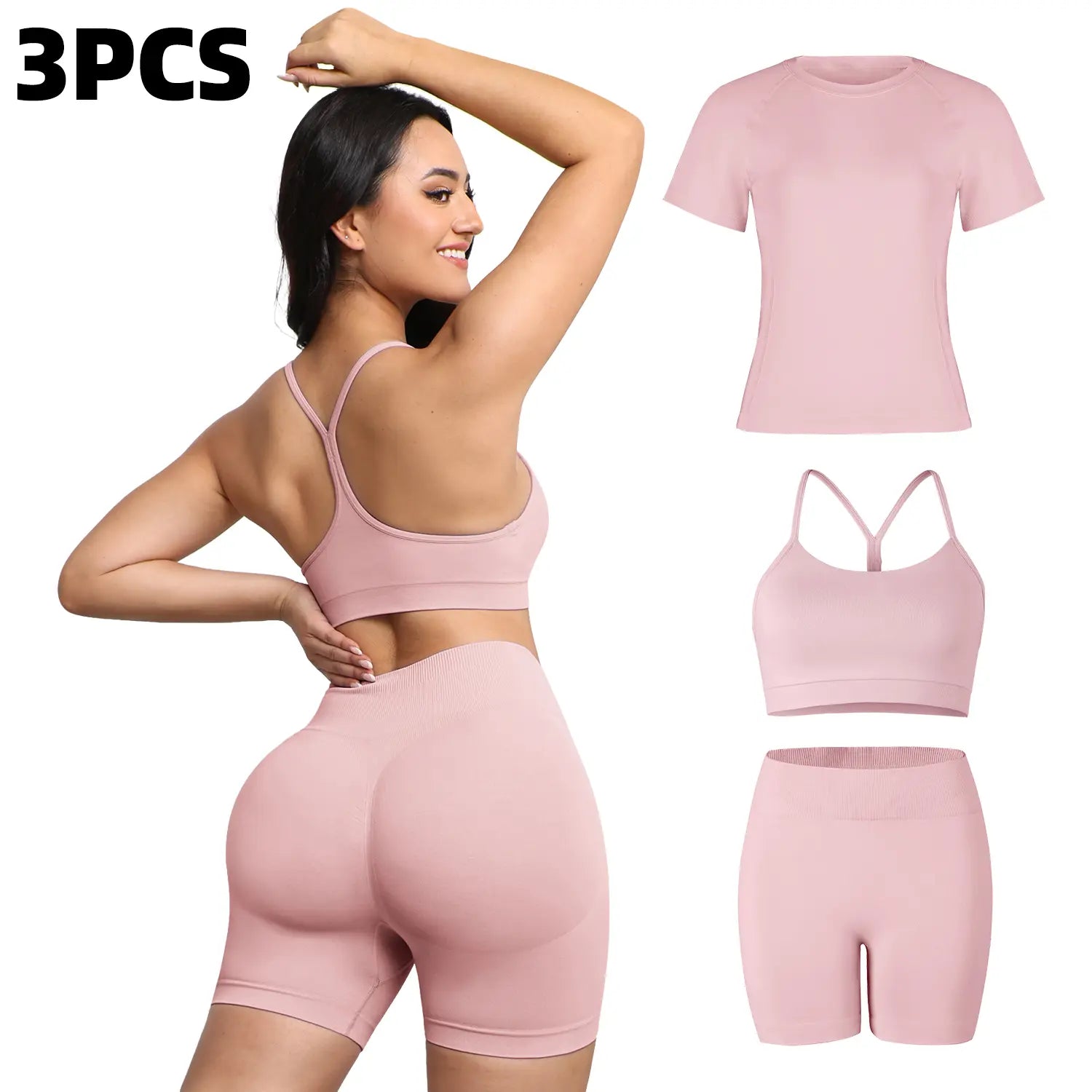 3PCS Seamless Gym Set for Women Yoga Fitness Running Sportswear Workout