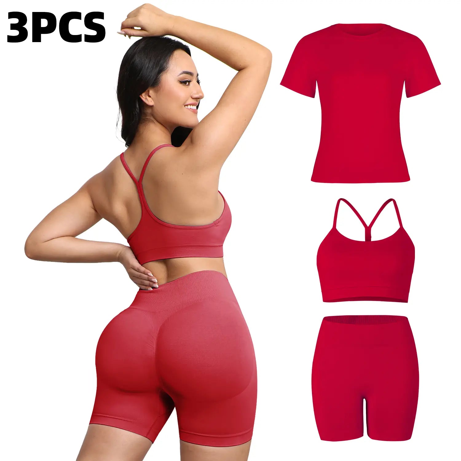3PCS Seamless Gym Set for Women Yoga Fitness Running Sportswear Workout