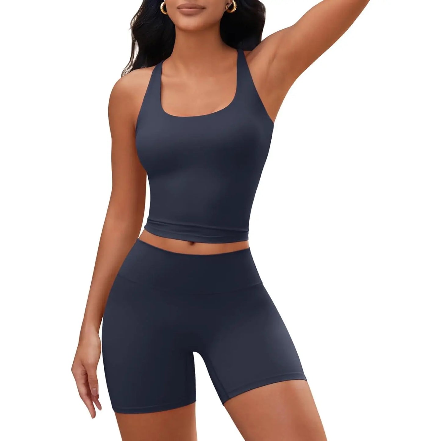 Aoysky Womens 2 Piece Workout Sets Cross Back Padded Halter Tank Tops High Waisted Biker Yoga Shorts Gym Outfits