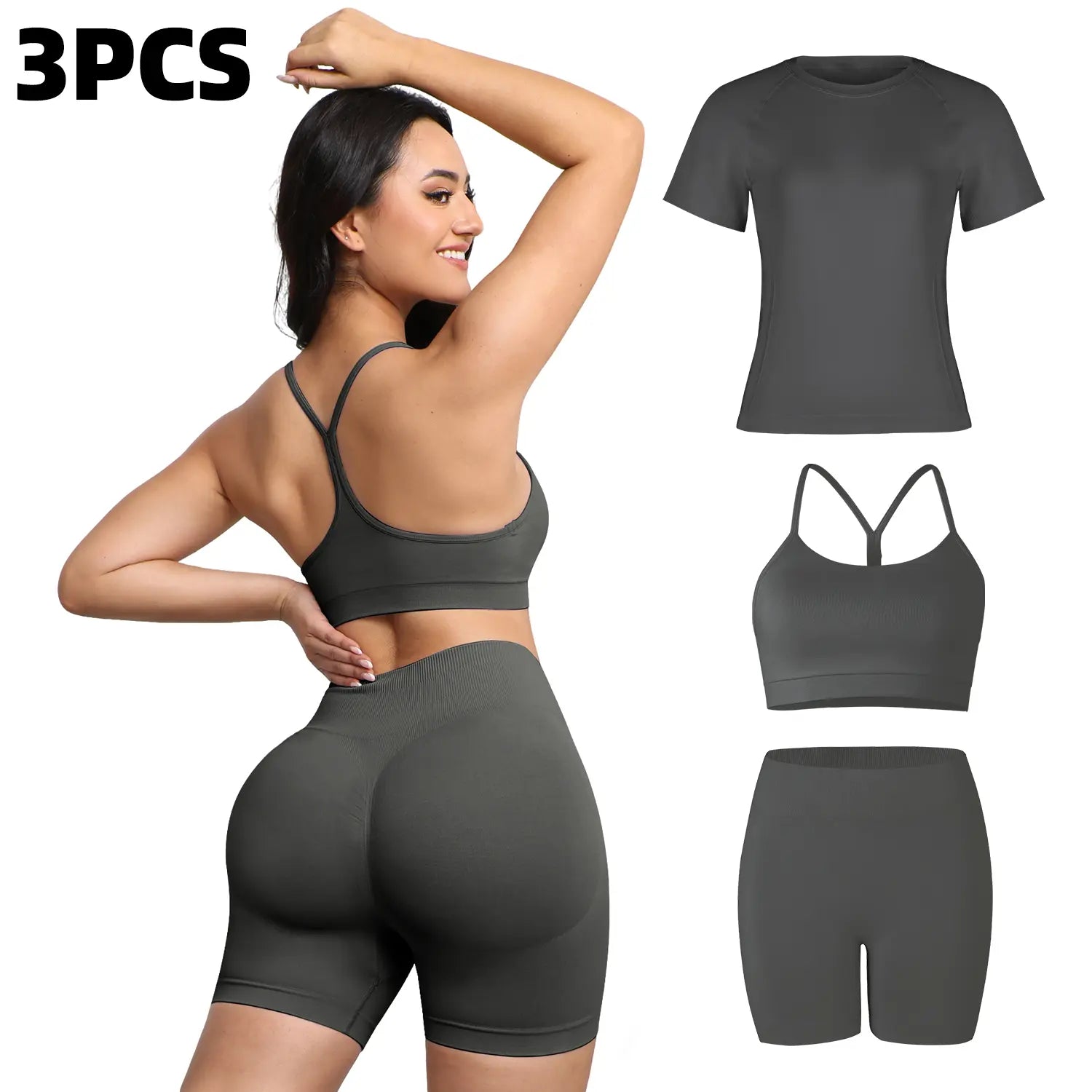 3PCS Seamless Gym Set for Women Yoga Fitness Running Sportswear Workout