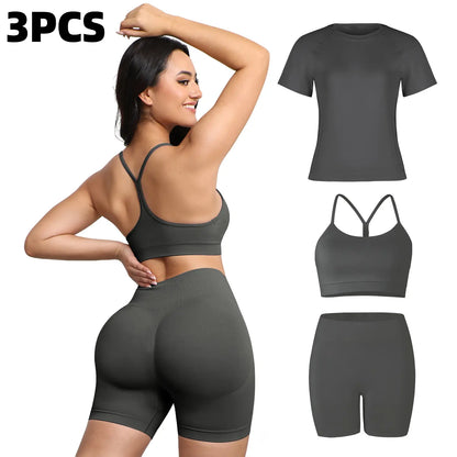 3PCS Seamless Gym Set for Women Yoga Fitness Running Sportswear Workout