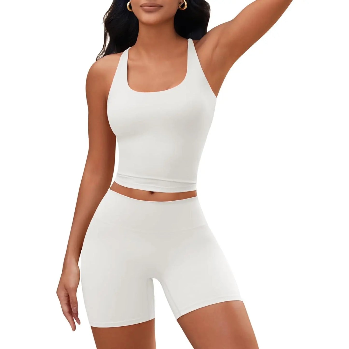 Aoysky Womens 2 Piece Workout Sets Cross Back Padded Halter Tank Tops High Waisted Biker Yoga Shorts Gym Outfits